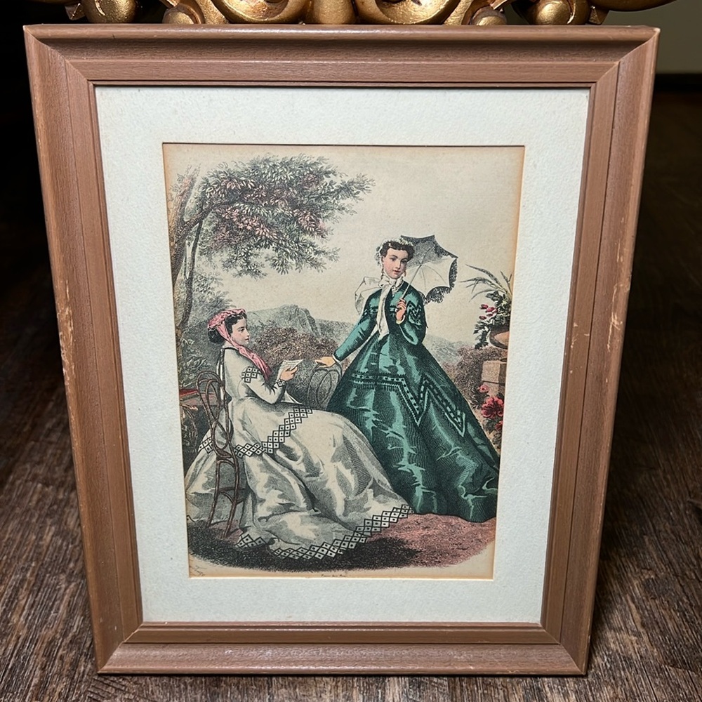 Vintage La Mode Illustree Fashion Print Victorian Women Framed Wall Art
